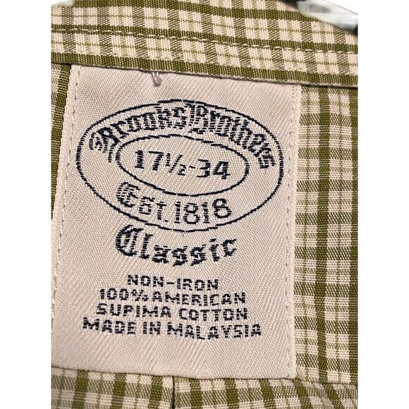Brooks Brothers Mens Classic Fit Green & White Check Button-Down Shirt 17 1/2-34 - Picture 5 of 6